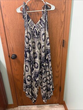 Navy and Cream Elephant Jumpsuit